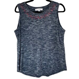 Emily Daniels Navy Beaded Embroidered Sleeveless Blouse Tank